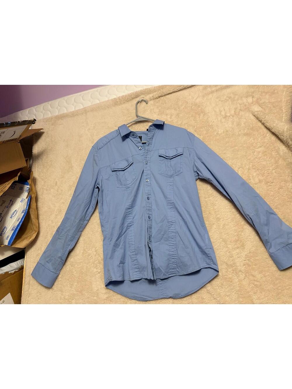 7 Diamonds Mens Blue Button Down Shirt Long Sleeve Size M Cotton Lycra Pocket